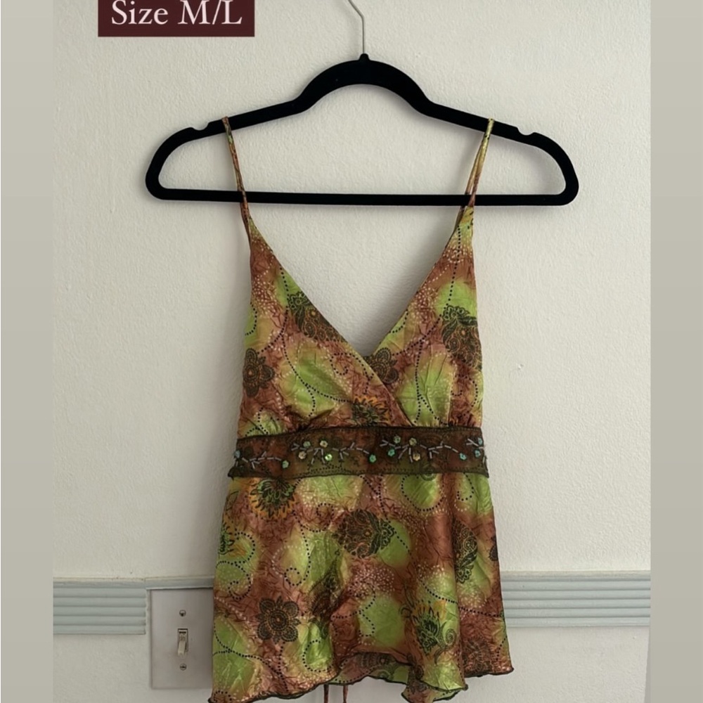 Vintage Green and Brown Women's Top